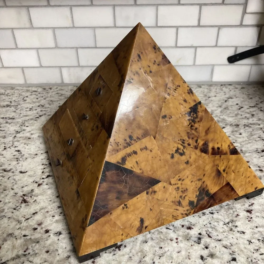 Pyramid Form Jewelry Box by Maitland Smith Veneered Coconut‎ Shell